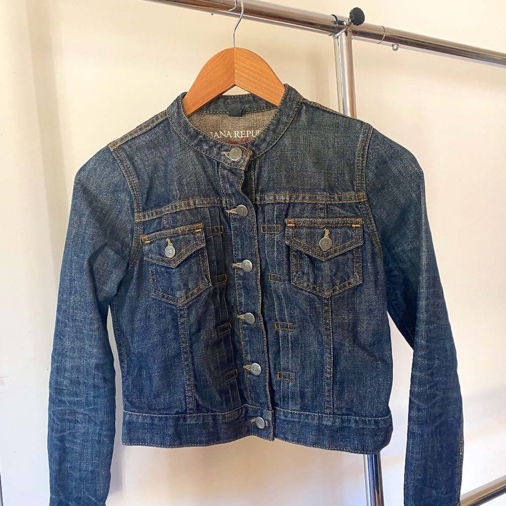 Banana Republic Denim jacket, cropped moto in dark wash - like NEW condition!